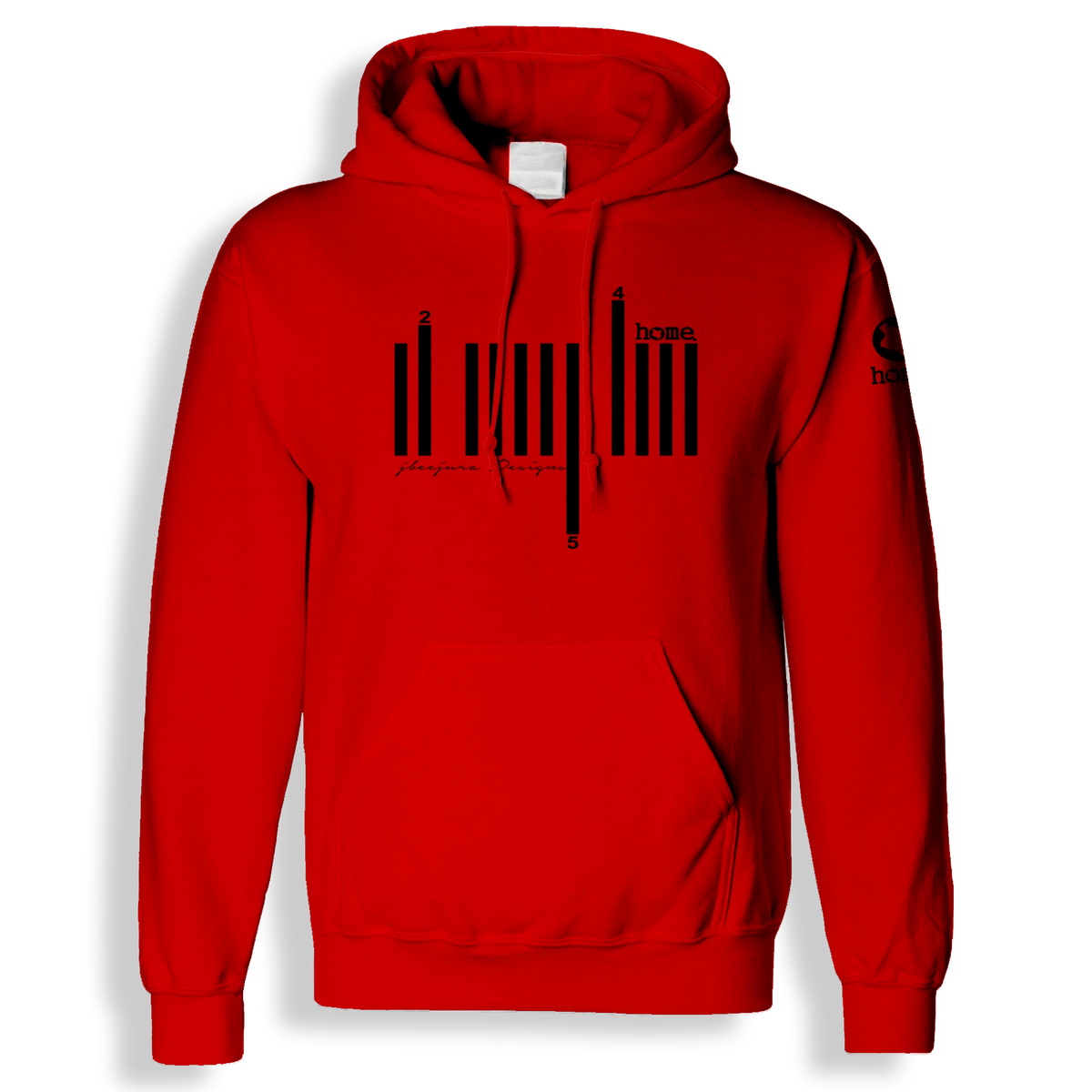 home_254 RED HOODIE (MID - HEAVY FABRIC) WITH A BLACK BARS PRINT