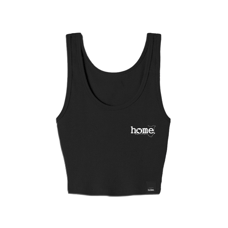 home_254 BLACK MUSHIE VEST TOP WITH A WHITE 3D WORDS PRINT