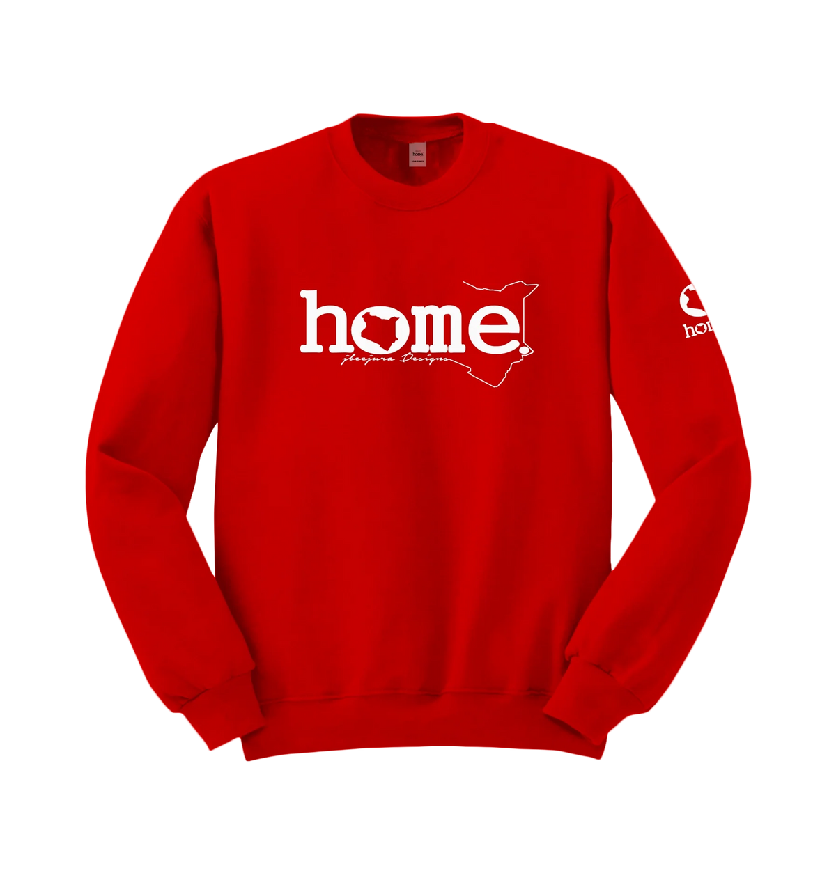 home_254 RED SWEATSHIRT WITH A WHITE WORDS PRINT