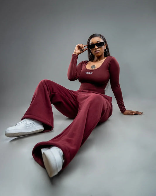 Simple Life Scoop Neck Bodysuit - Claret (Longsleeve)