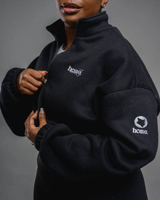 Moda Cropped Zip-Up Sweatshirt – Black (Heavy Velvet Fabric)