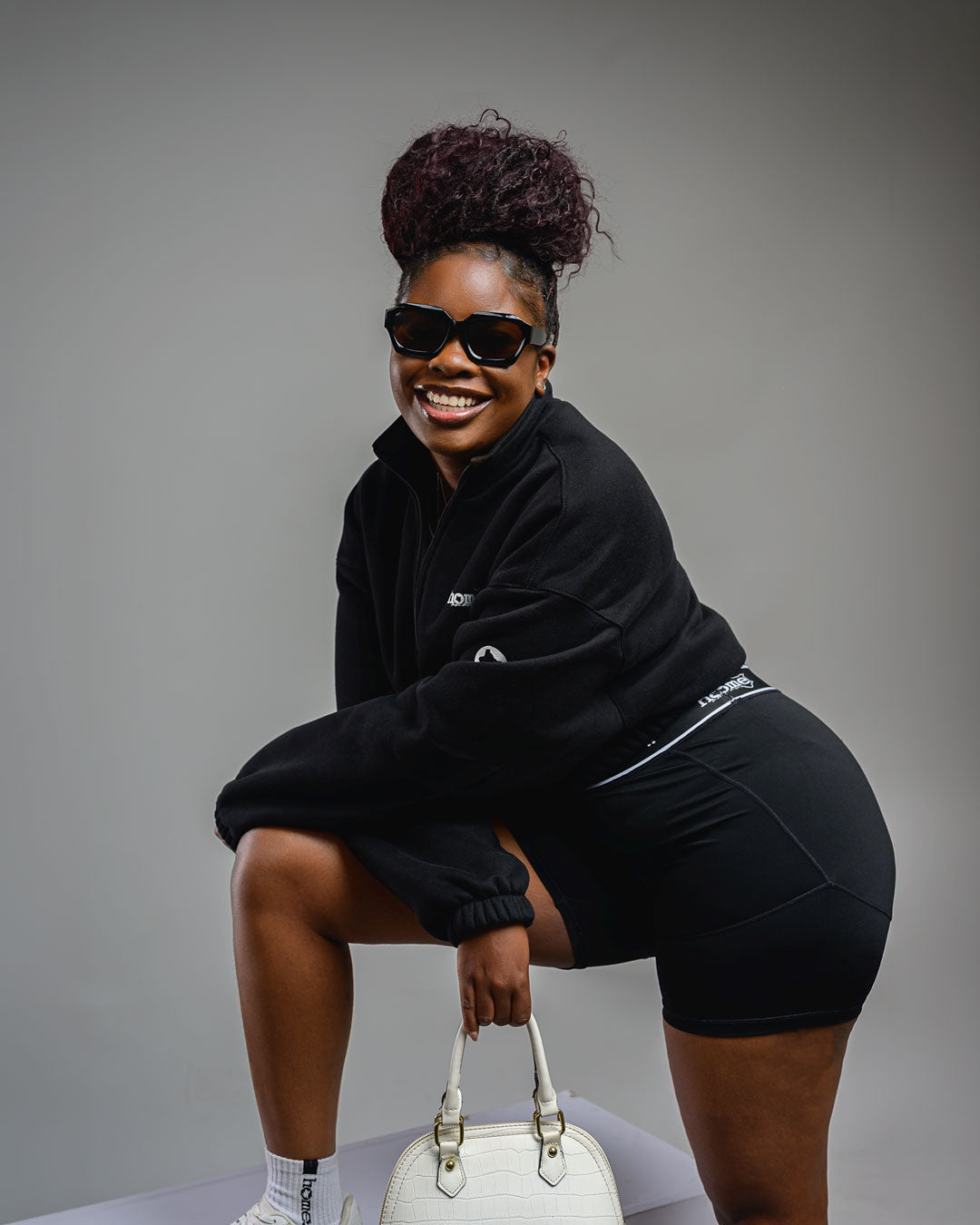 Black Moda Cropped Jacket (Velvet Fabric) + Black Banded Bike Short Set