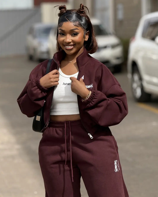 Plain Moda Cropped Zip-Up Sweatshirt Jacket - (Heavy Fabric)