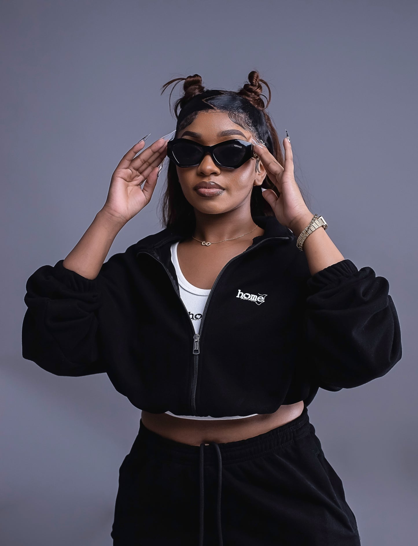 Plain Moda Cropped Zip-Up Sweatshirt Jacket - (Heavy Fabric)