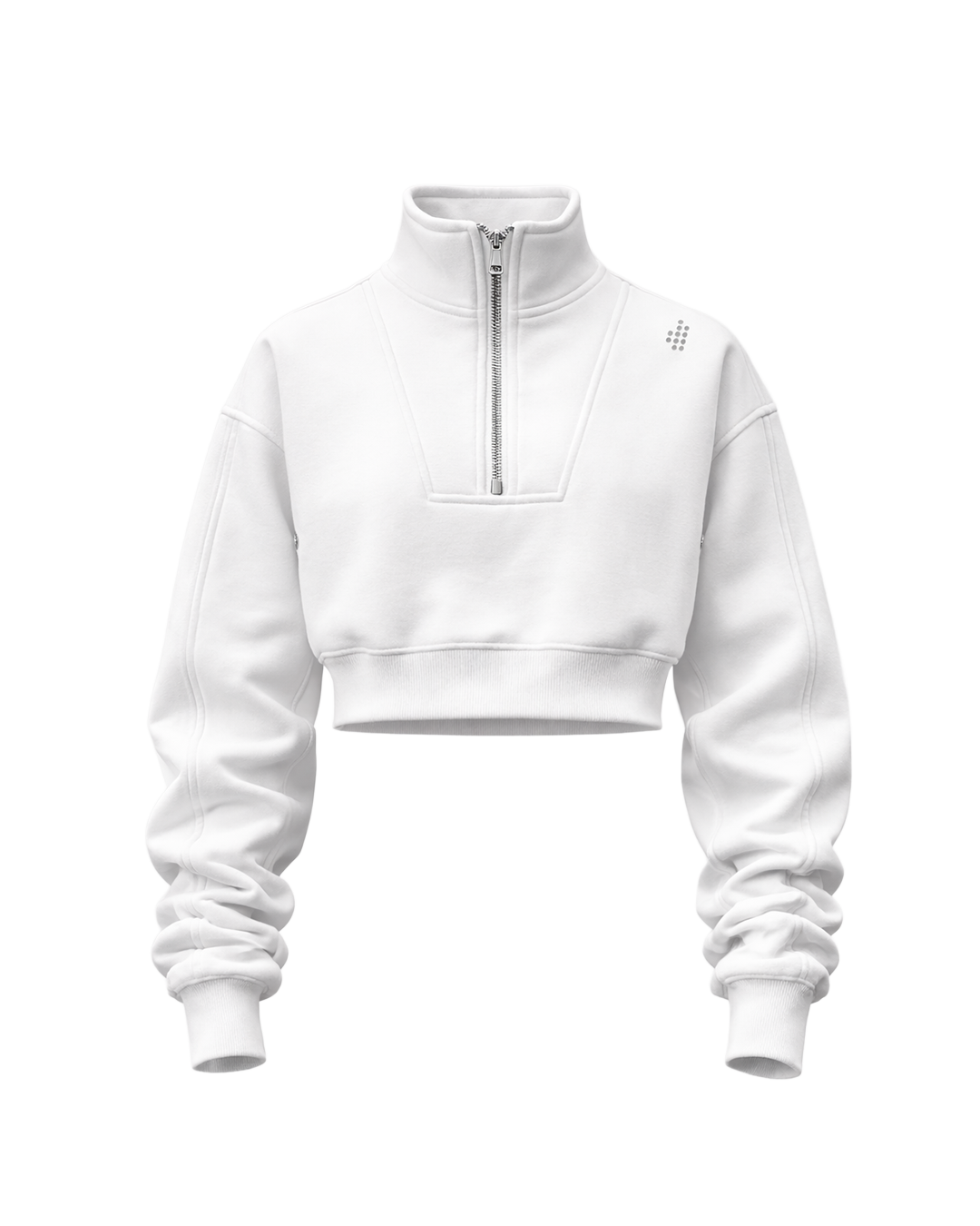 LÛME Quarter Zip Top (Cropped) – White (Heavy Velvet Fabric)