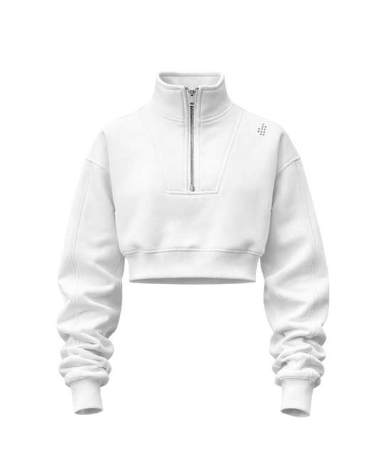LÛME Quarter Zip Top (Cropped) – White (Heavy Velvet Fabric)