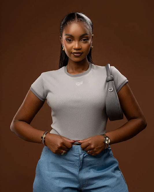 DOLLY CROPPED TEE - Granite + Sage