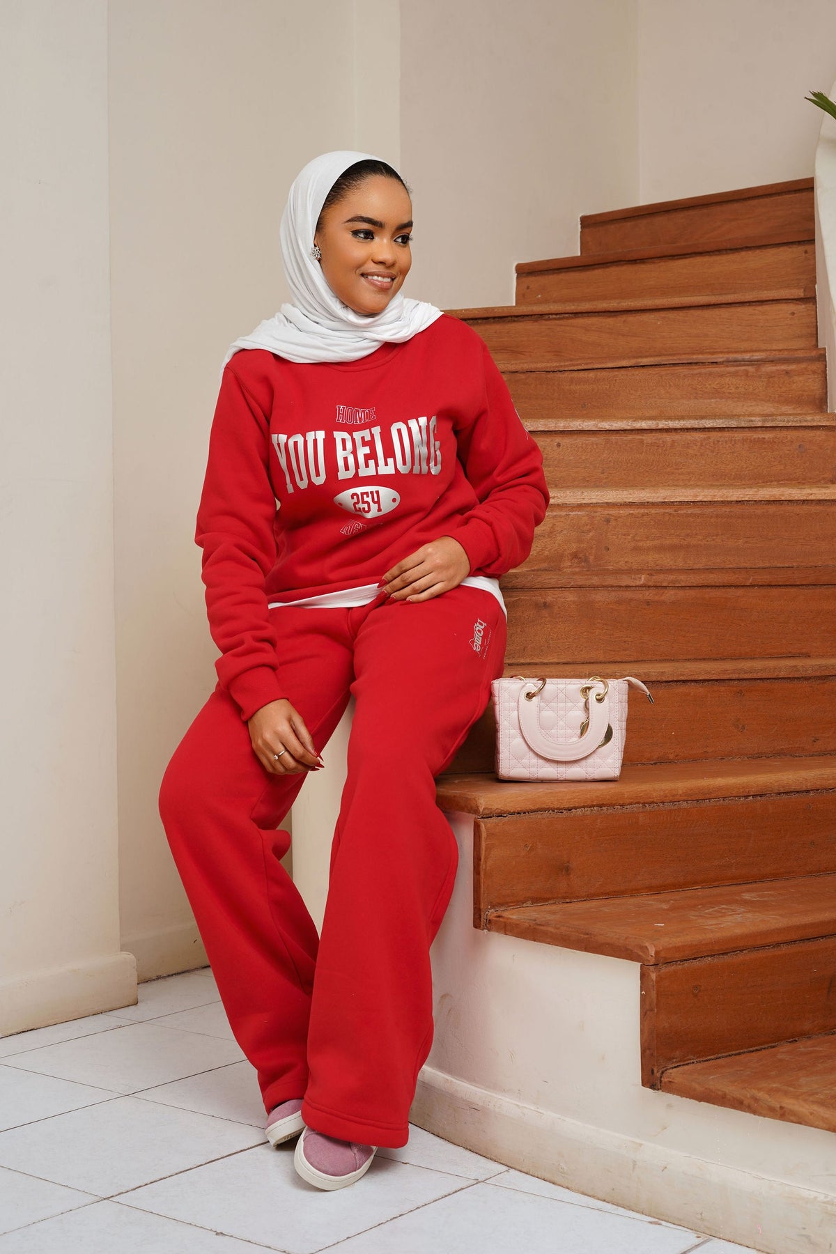 Red Ignite Sweatshirt + Cosy Pants Matching Set (Heavy Velvet Fabric)