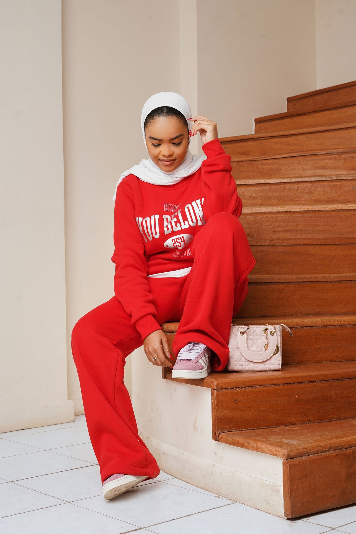 Red Ignite Sweatshirt + Cosy Pants Matching Set (Heavy Velvet Fabric)