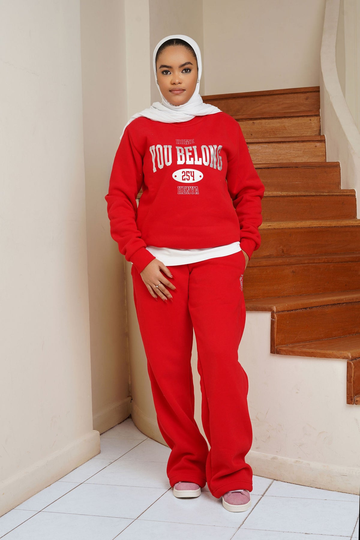 Red Ignite Sweatshirt + Cosy Pants Matching Set (Heavy Velvet Fabric)