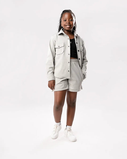 Kids Ribbed Cosy Shorts - Light Grey