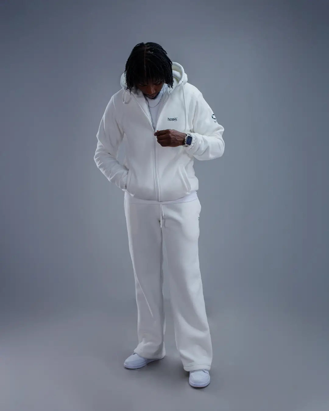 Moda Zip-up Hoodie - White (Heavy Velvet Fabric)