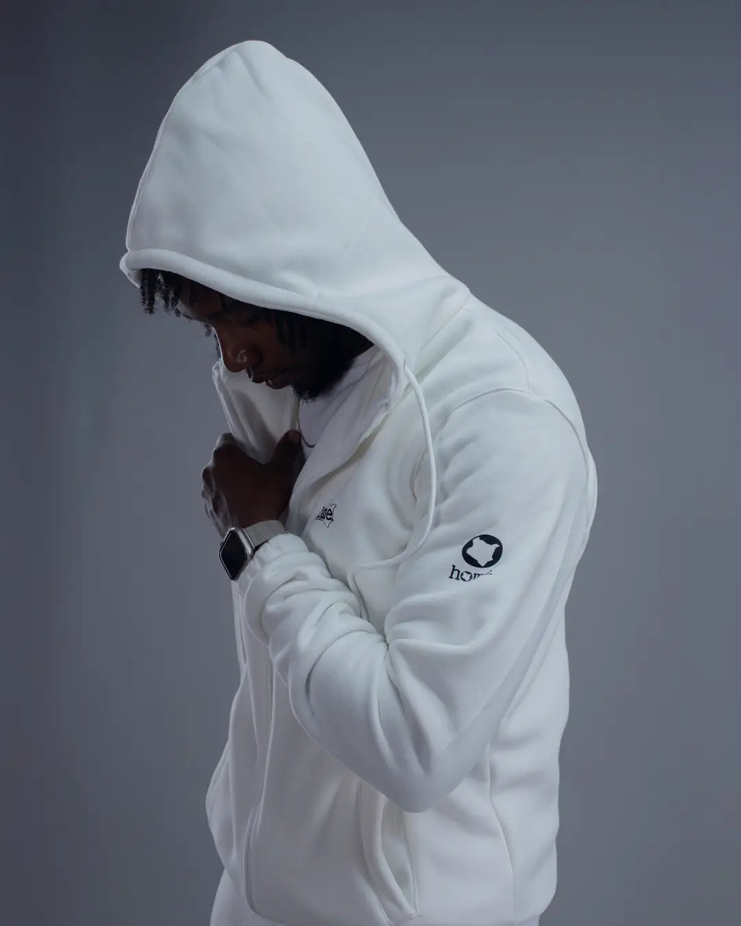 Moda Zip-up Hoodie (Full Length) - White (Heavy Velvet Fabric)