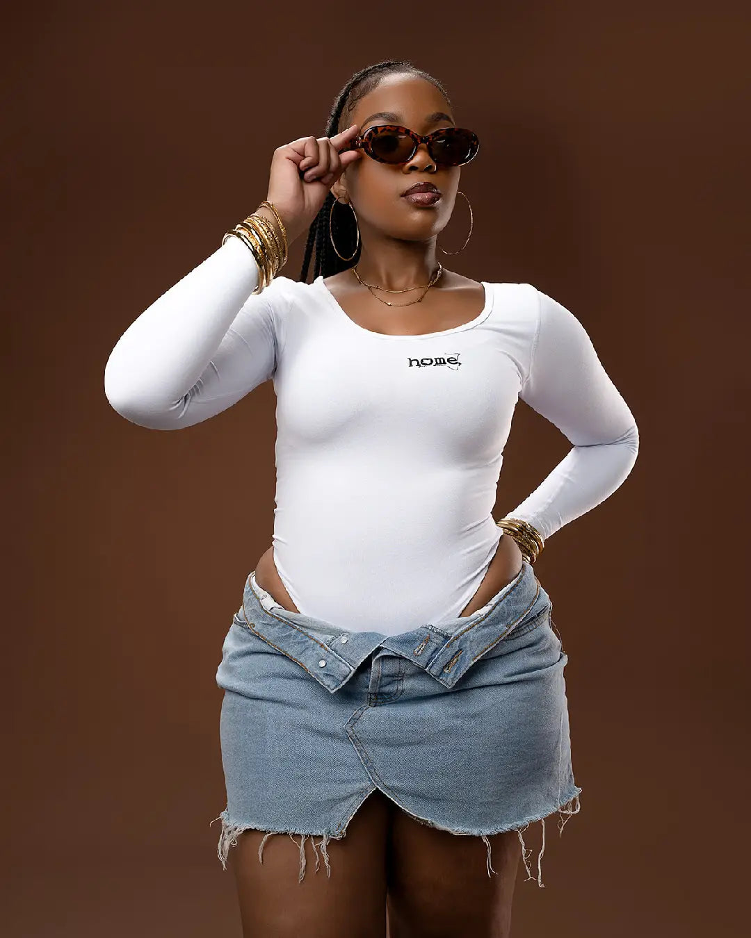 Simple Life Scoop Neck Bodysuit (Long Sleeved) - White