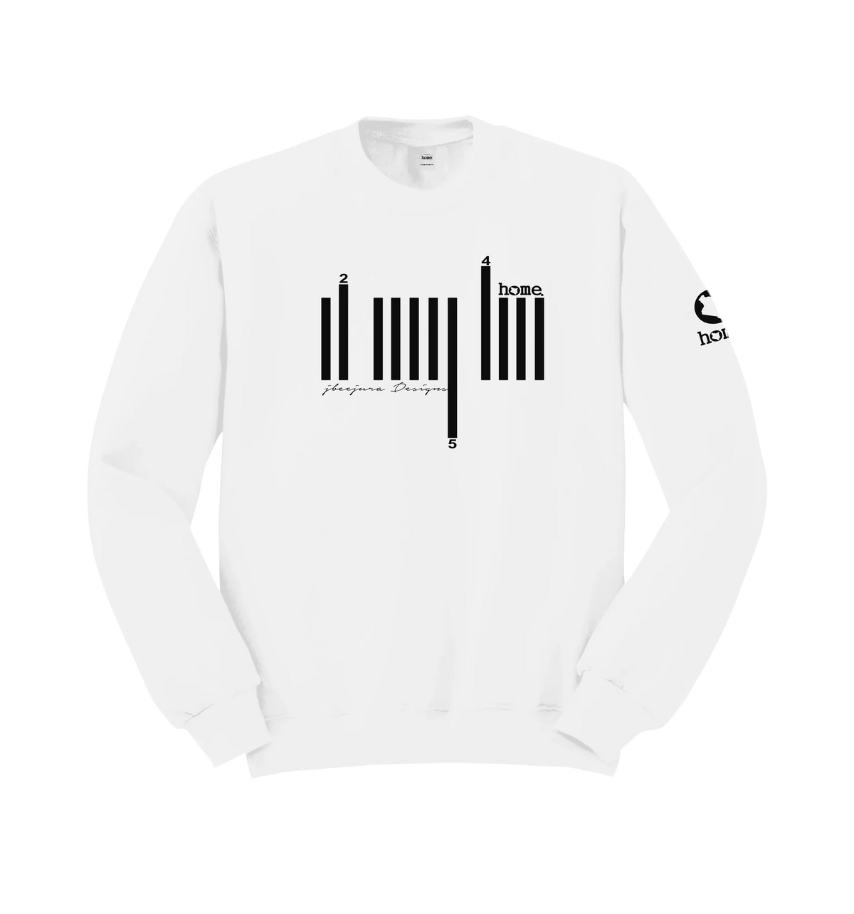 home_254 WHITE SWEATSHIRT (NUVETRA™ HEAVY) WITH A BLACK BARS PRINT