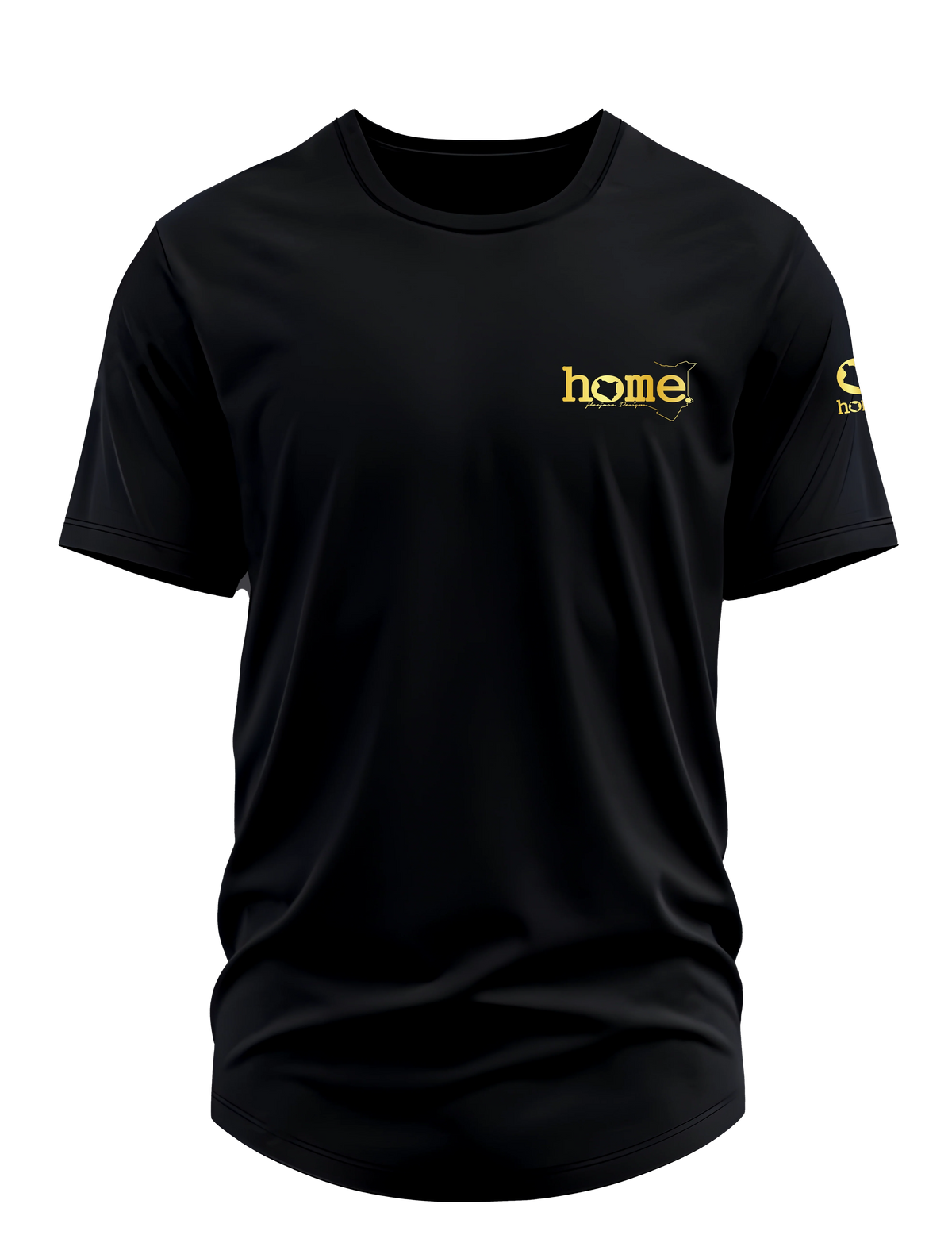 home_254 SHORT-SLEEVED BLACK CURVED HEM T-SHIRT WITH A GOLD TAG PRINT – CLASSIC MAN COLLECTION