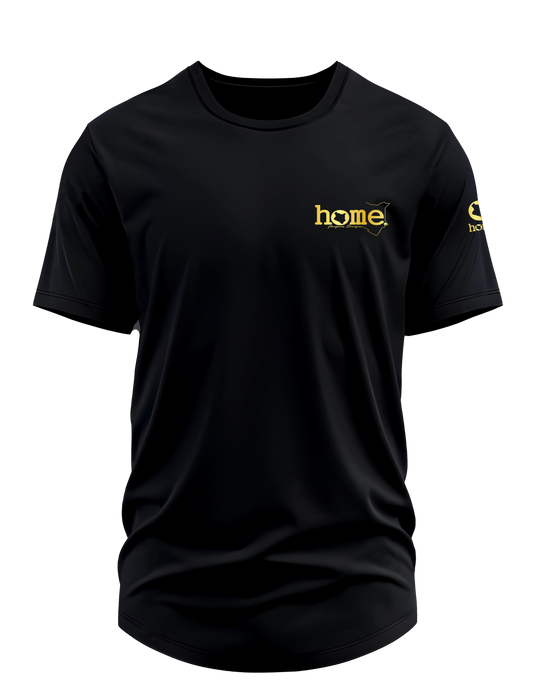home_254 SHORT-SLEEVED BLACK CURVED HEM T-SHIRT WITH A GOLD TAG PRINT – CLASSIC MAN COLLECTION