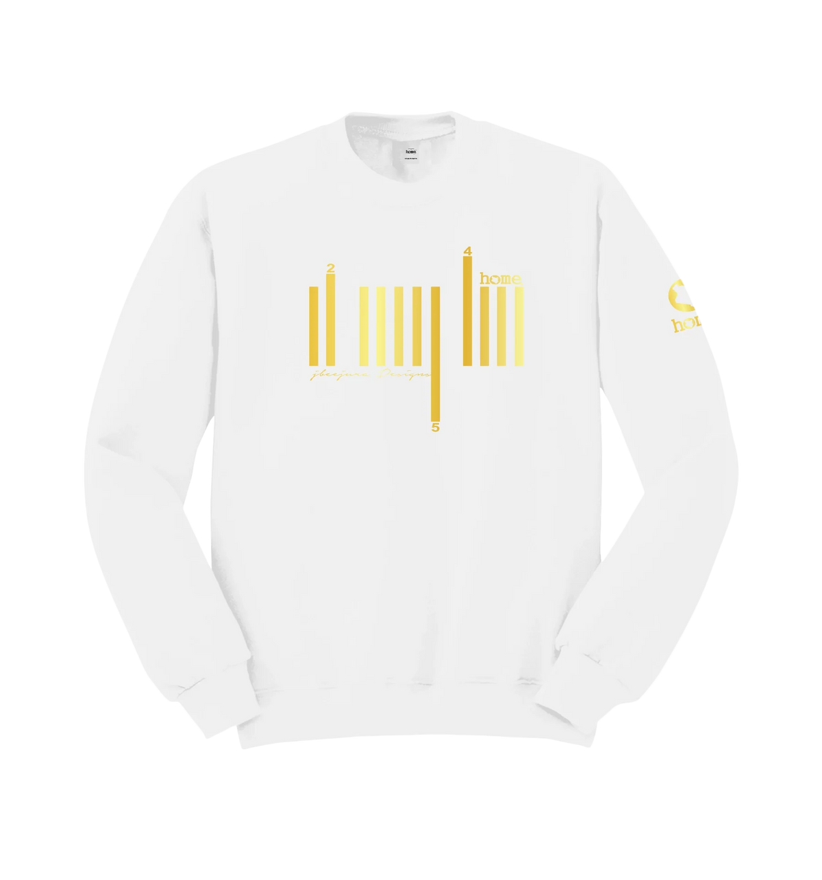 home_254 WHITE SWEATSHIRT (NUVETRA™ HEAVY) WITH A GOLD BARS PRINT