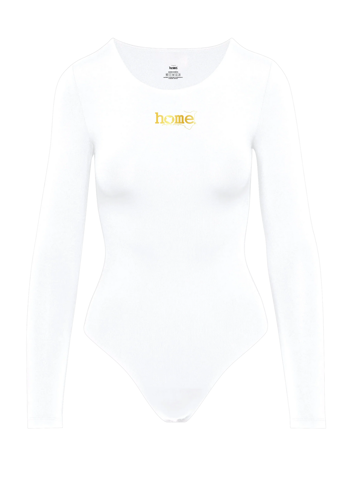 home_254 SCOOP NECK WHITE BODYSUIT WITH A GOLD PRINT