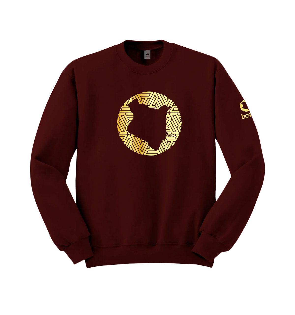 home_254 MAROON SWEATSHIRT (MID-HEAVY FABRIC) WITH A GOLD MAP PRINT