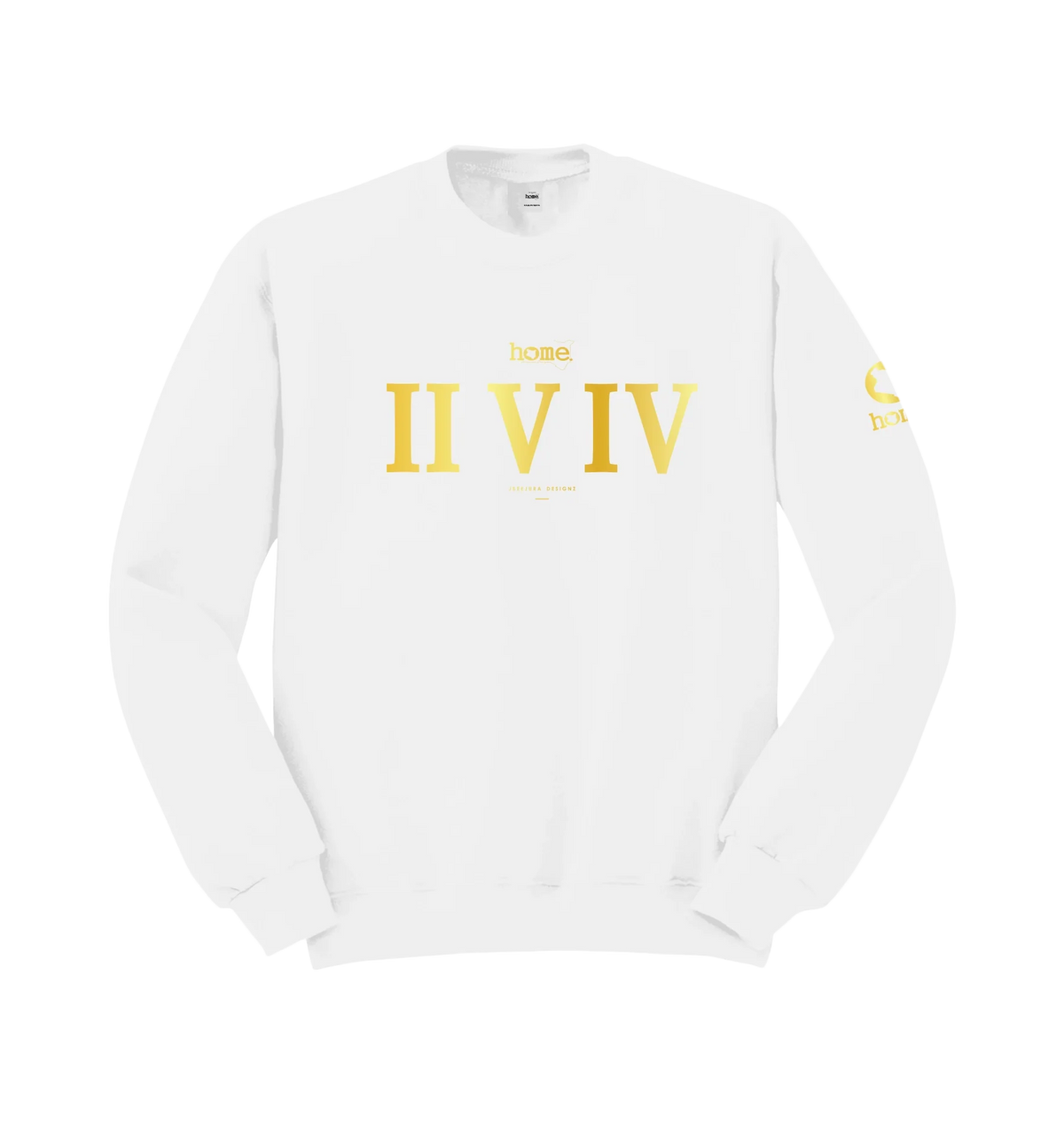 home_254 WHITE SWEATSHIRT (NUVETRA™ HEAVY) WITH A GOLD ROMAN NUMERALS PRINT