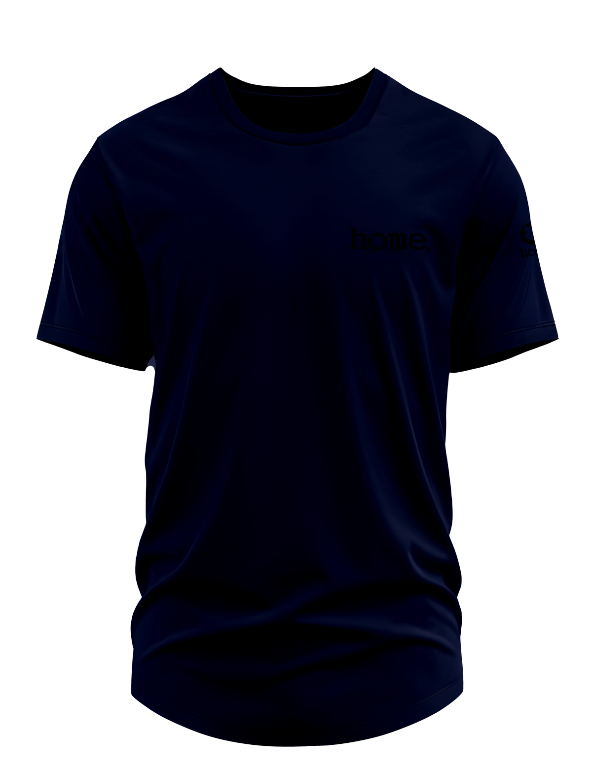 home_254 SHORT-SLEEVED NAVY BLUE CURVED HEM T-SHIRT WITH A BLACK TAG PRINT – CLASSIC MAN COLLECTION