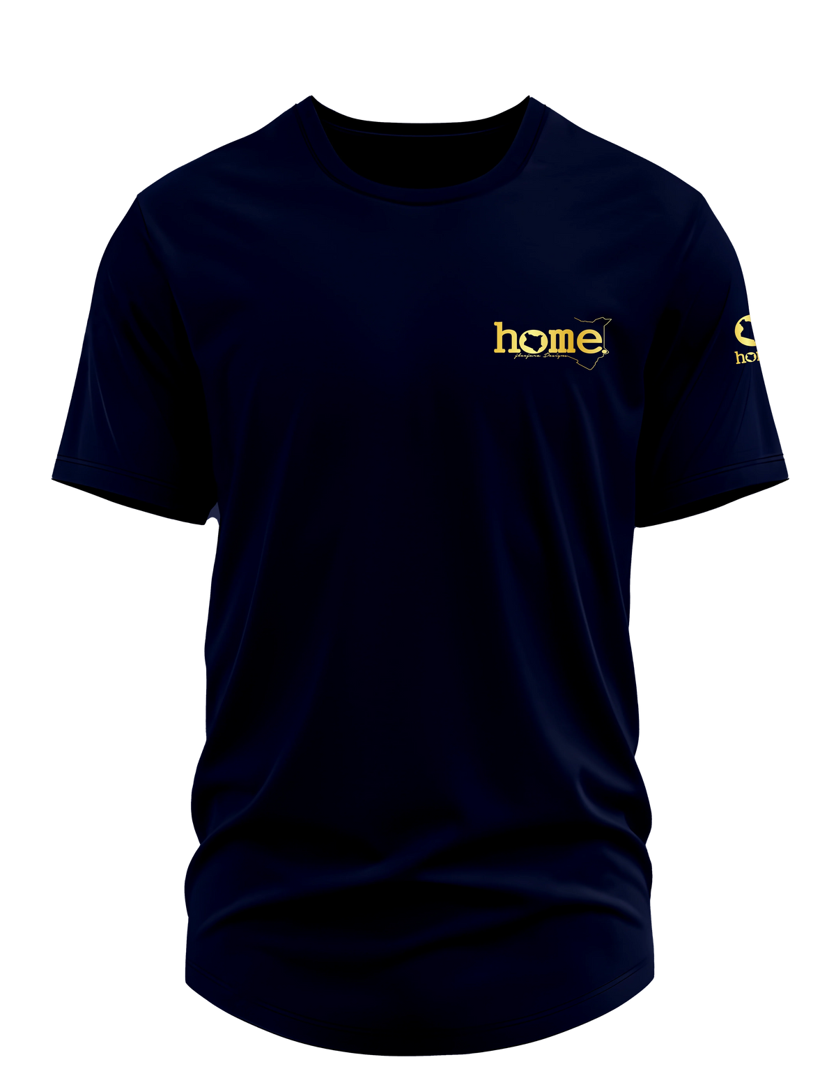 home_254 SHORT-SLEEVED NAVY BLUE CURVED HEM T-SHIRT WITH A GOLD TAG PRINT – CLASSIC MAN COLLECTION