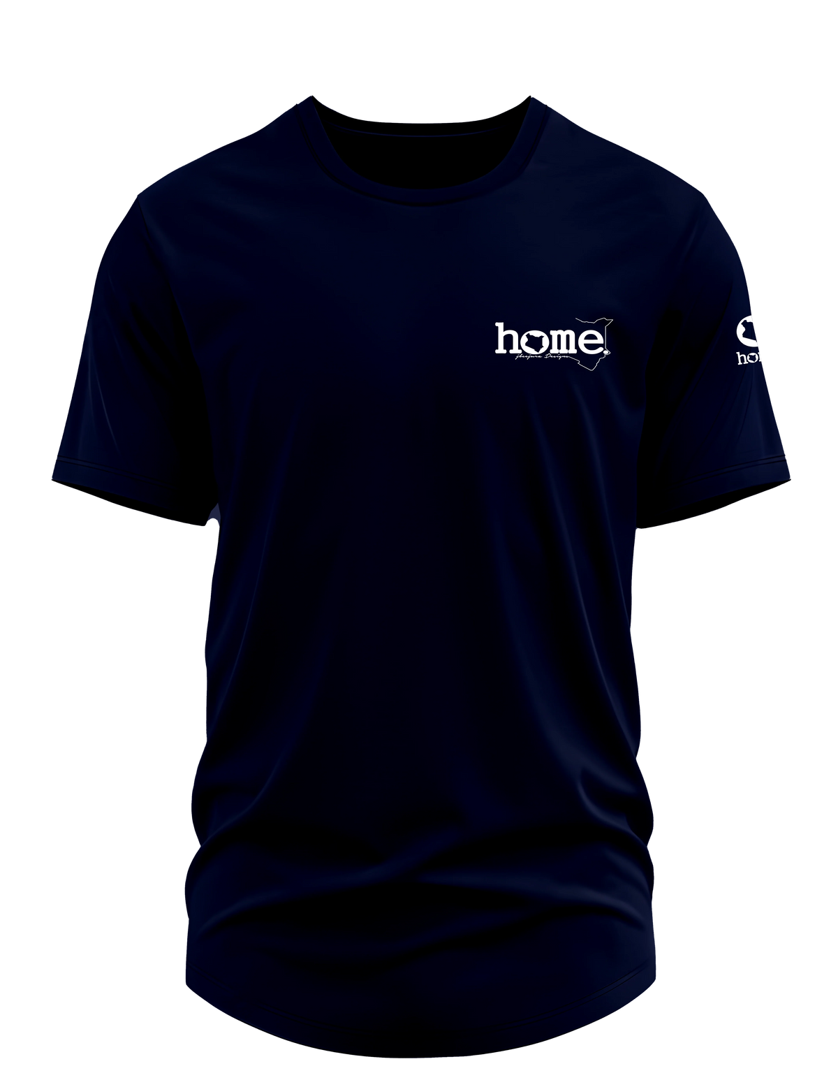 home_254 SHORT-SLEEVED NAVY BLUE CURVED HEM T-SHIRT WITH A WHITE TAG PRINT – CLASSIC MAN COLLECTION