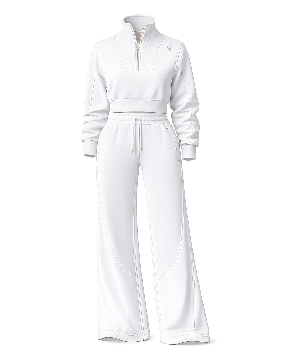 LÛME White Cropped Quarter Zip & Cosy Pant Set (Heavy Velvet Fabric)