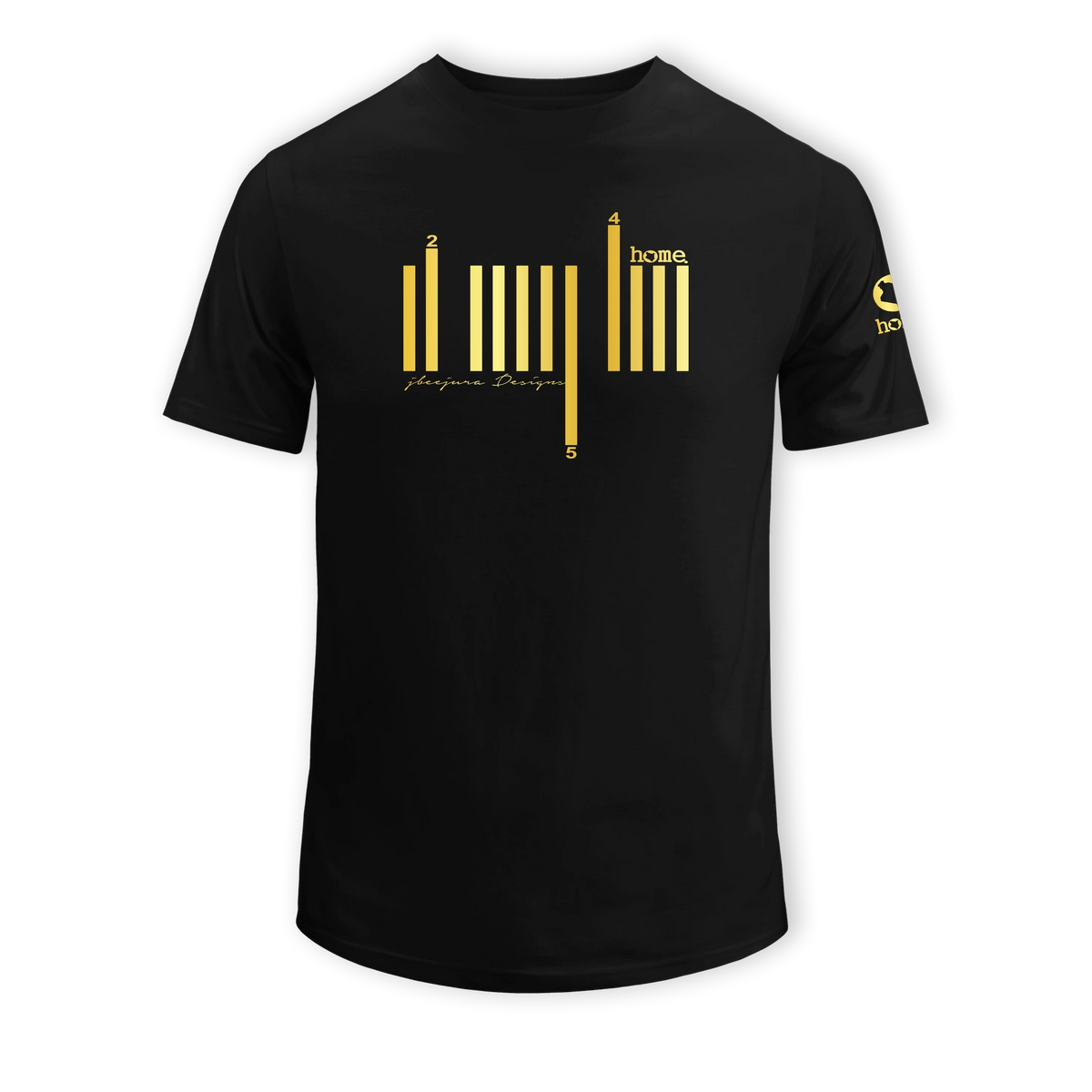 home_254 SHORT-SLEEVED BLACK T-SHIRT WITH A GOLD  BARS PRINT – COTTON PLUS FABRIC