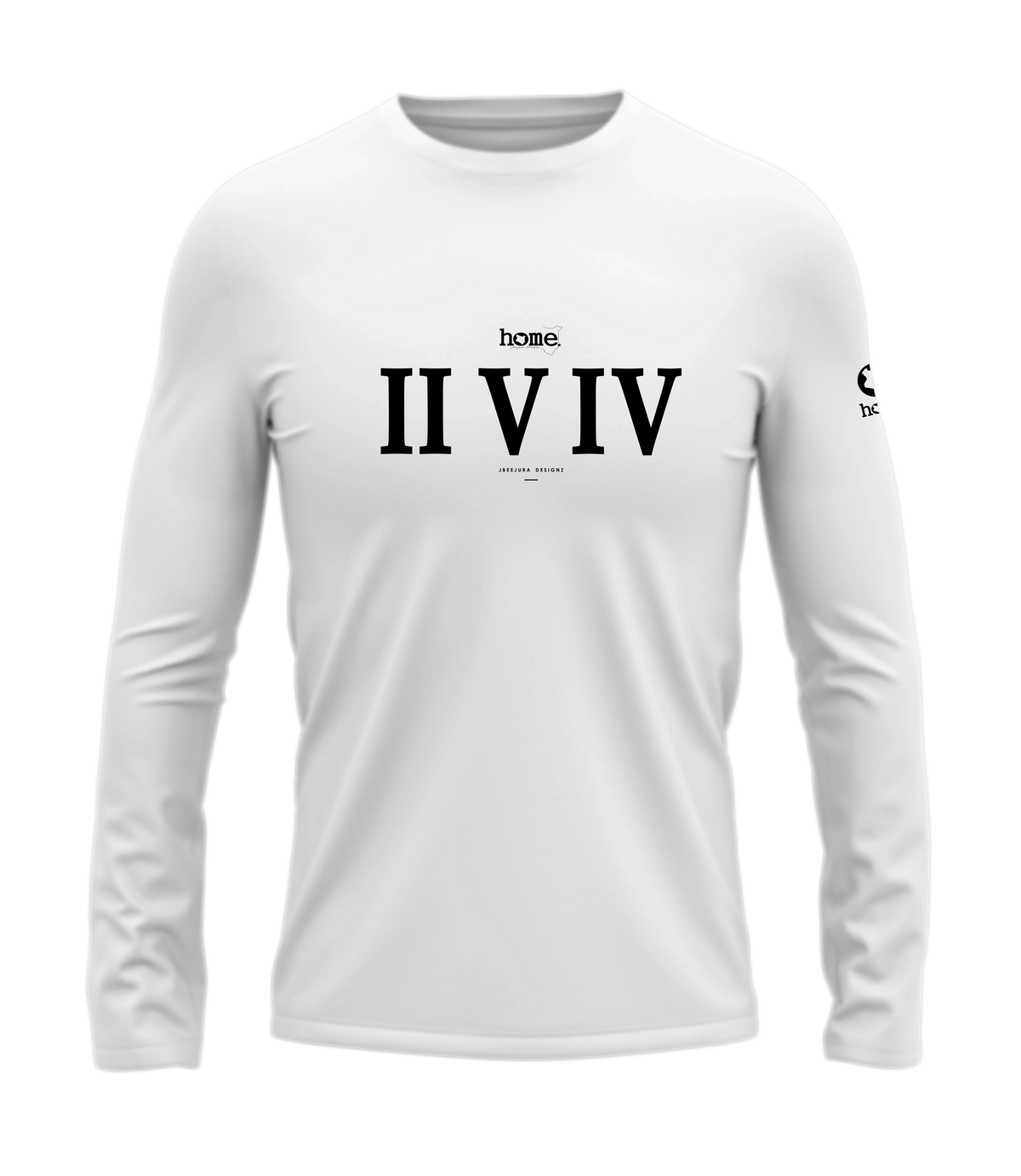 home_254 LONG-SLEEVED WHITE T-SHIRT WITH A BLACK ROMAN NUMERALS PRINT – COTTON PLUS FABRIC