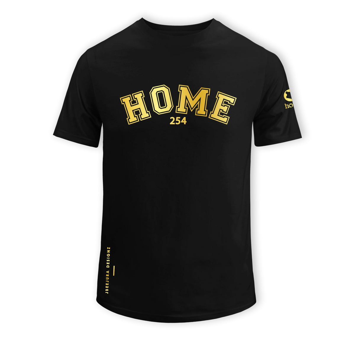 home_254 SHORT-SLEEVED BLACK T-SHIRT WITH A GOLD COLLEGE PRINT – COTTON PLUS FABRIC