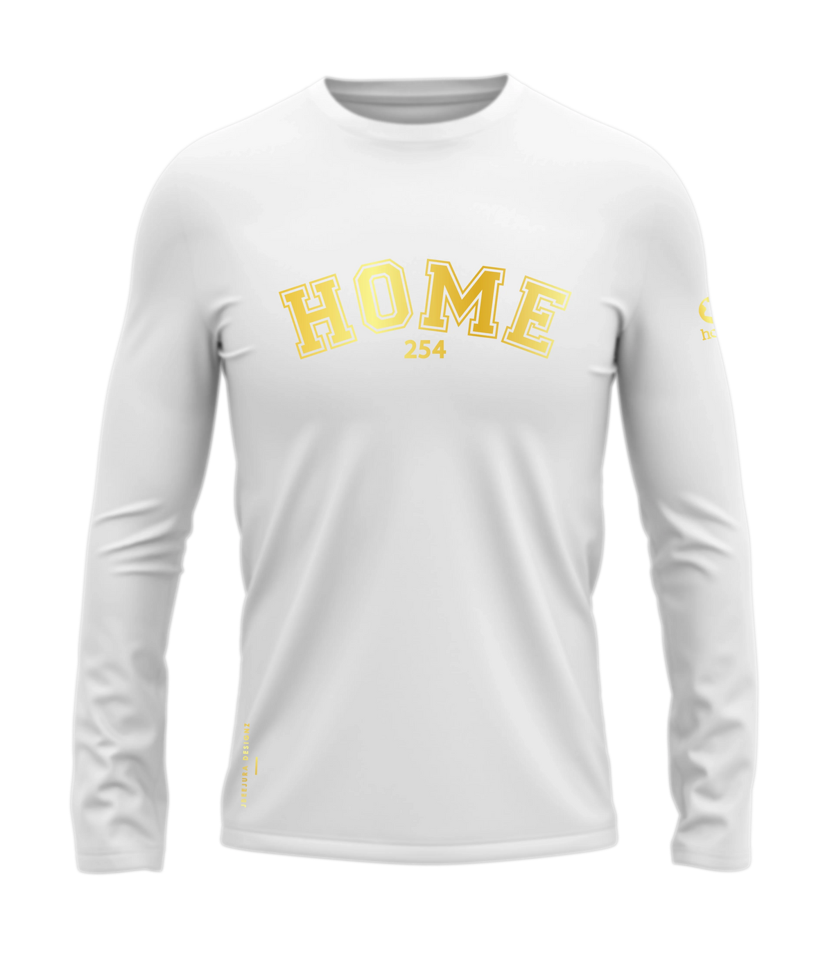 home_254 LONG-SLEEVED WHITE T-SHIRT WITH A GOLD COLLEGE PRINT – COTTON PLUS FABRIC