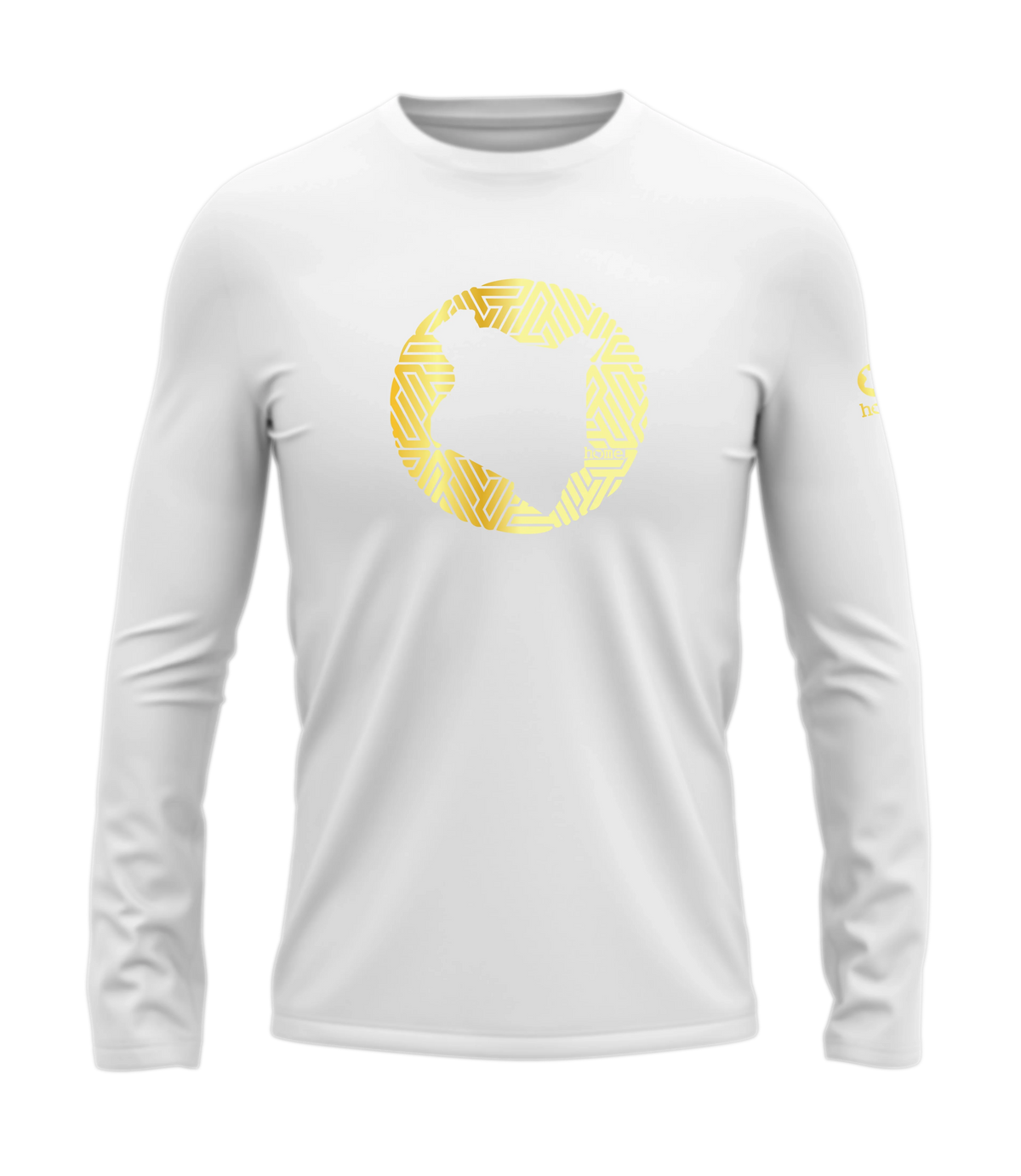 home_254 LONG-SLEEVED WHITE T-SHIRT WITH A GOLD MAP PRINT – COTTON PLUS FABRIC