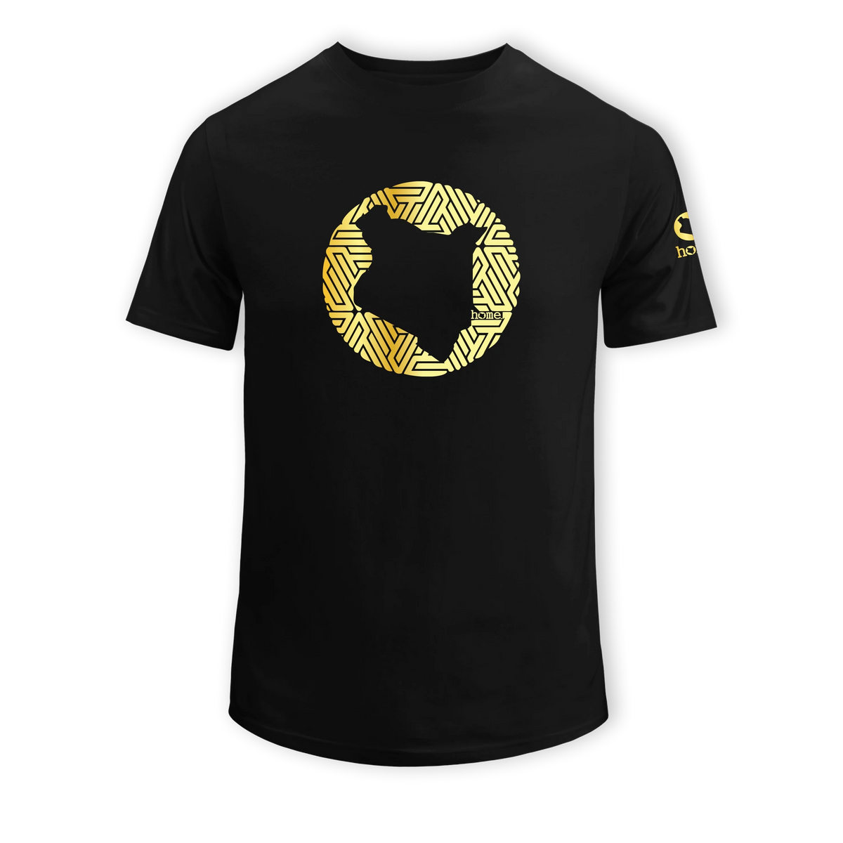 home_254 SHORT-SLEEVED BLACK T-SHIRT WITH A GOLD MAP PRINT – COTTON PLUS FABRIC
