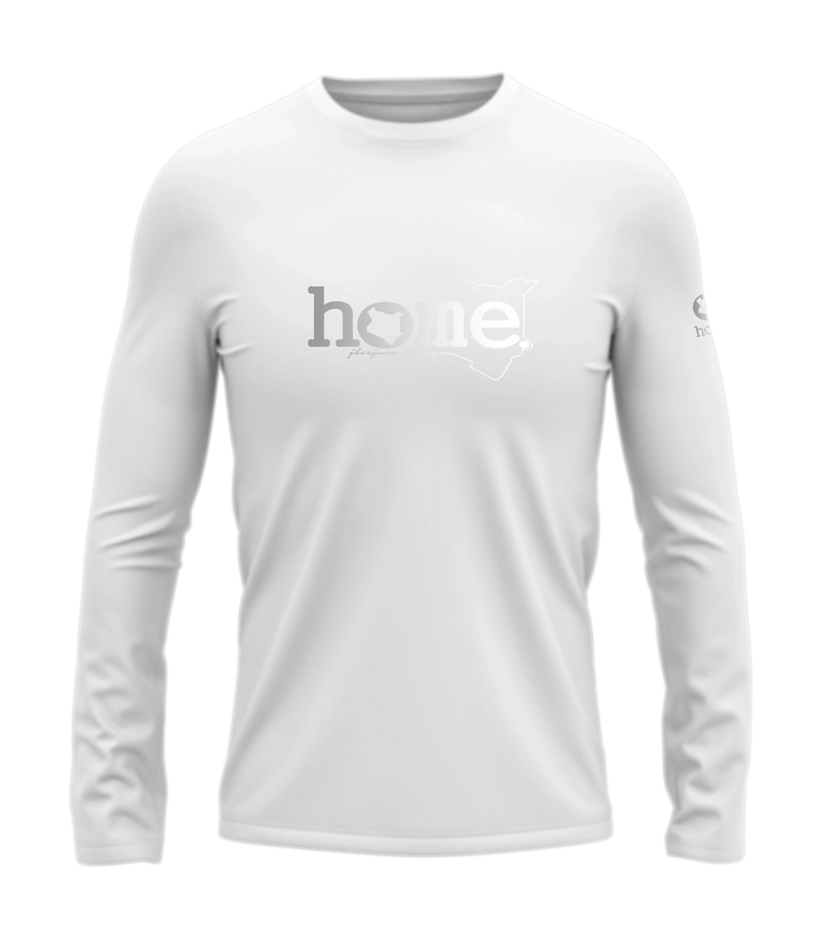 home_254 LONG-SLEEVED WHITE T-SHIRT WITH A SILVER CLASSIC WORDS PRINT – COTTON PLUS FABRIC