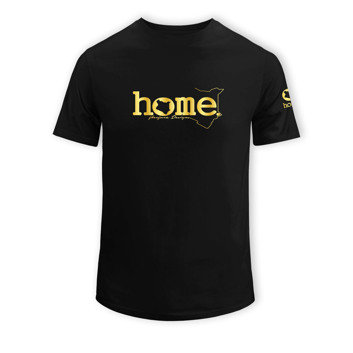 home_254 SHORT-SLEEVED BLACK T-SHIRT WITH A GOLD CLASSIC WORDS PRINT – COTTON PLUS FABRIC
