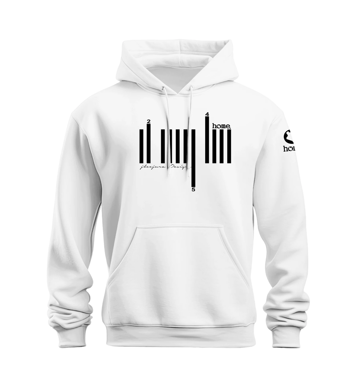 home_254 NUVETRA™ WHITE HOODIE WITH A BLACK BARS PRINT 