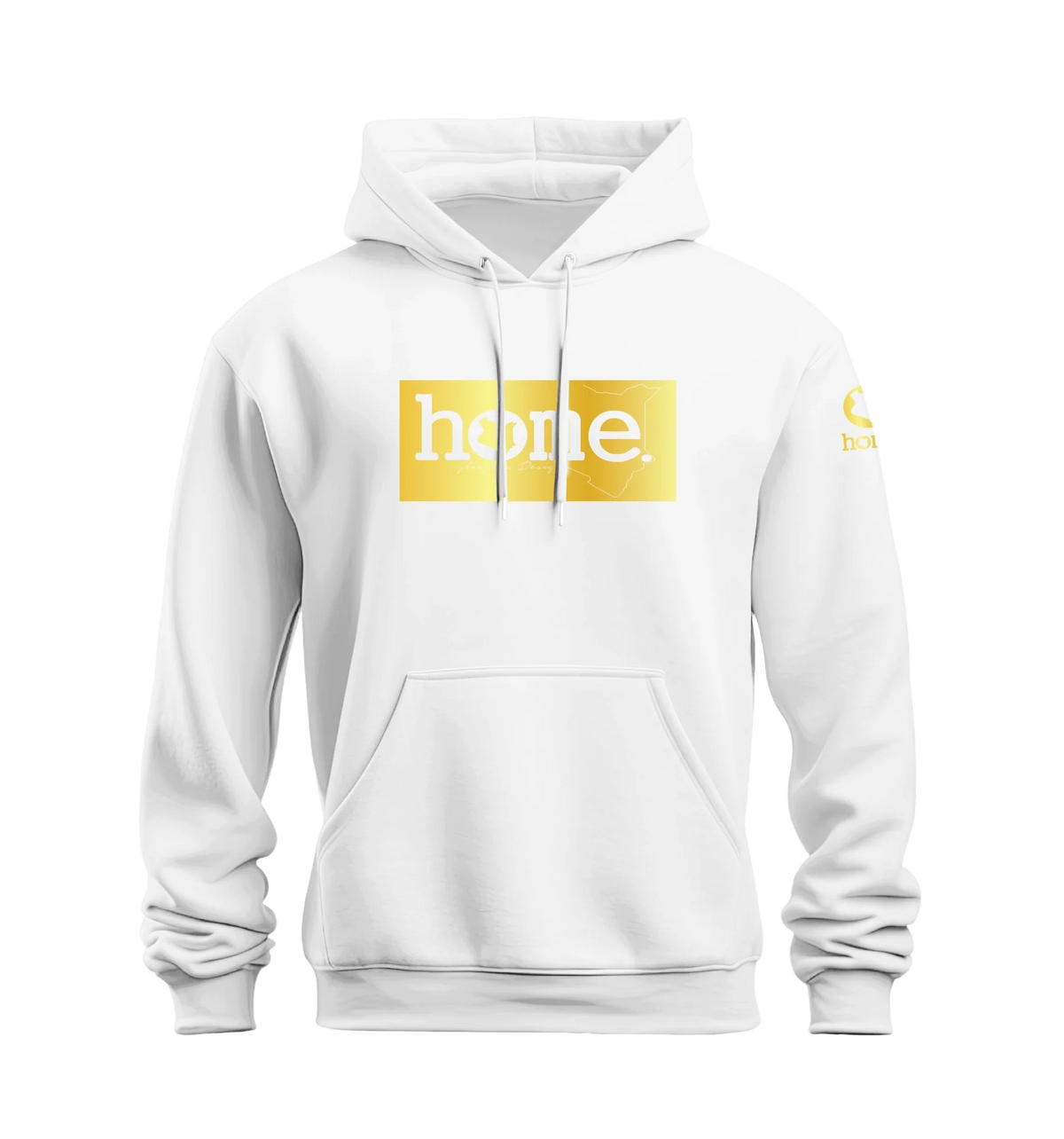 home_254 NUVETRA™ WHITE HOODIE WITH A GOLD CLASSIC PRINT 