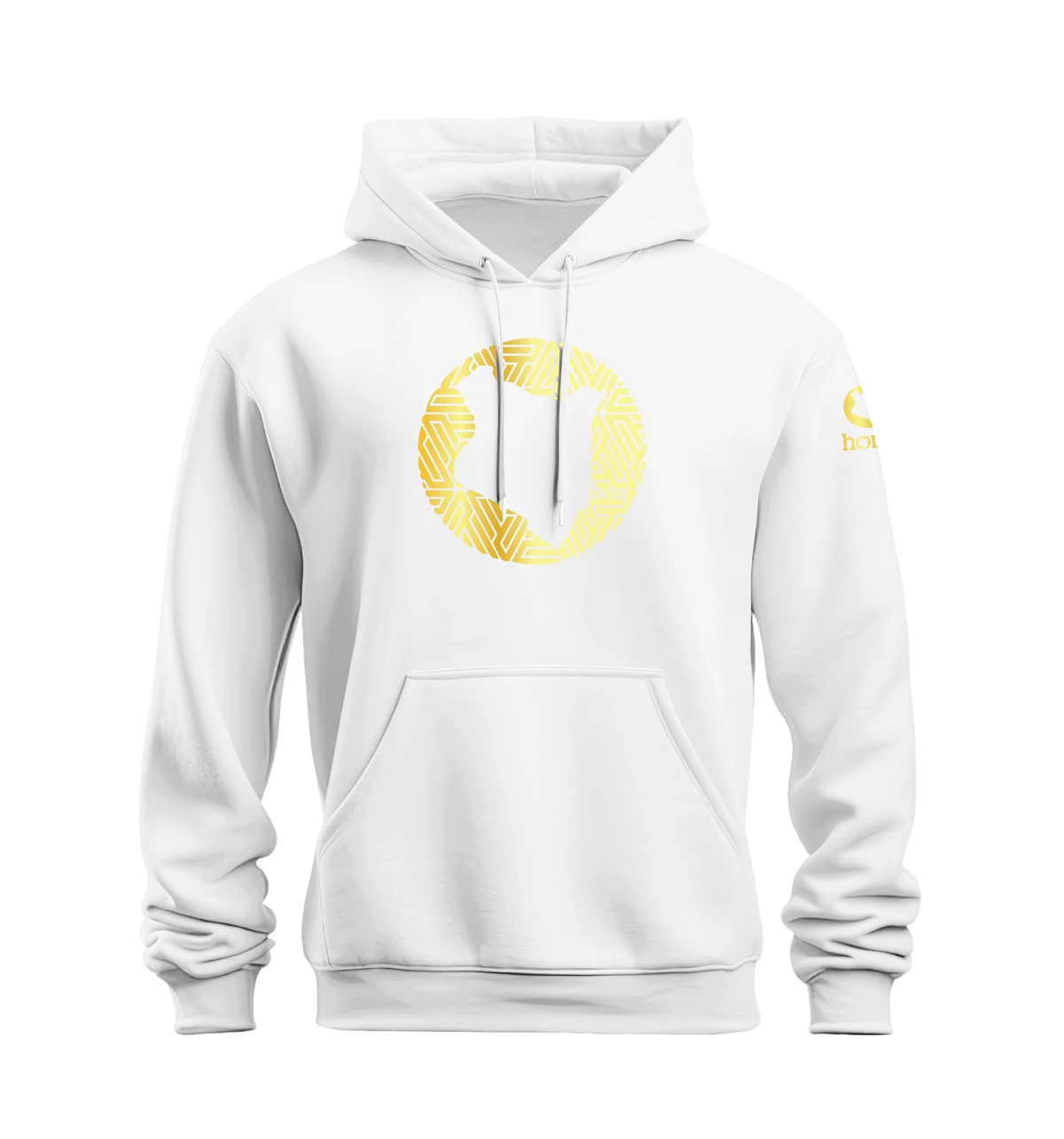 home_254 NUVETRA™ WHITE HOODIE WITH A GOLD MAP PRINT 