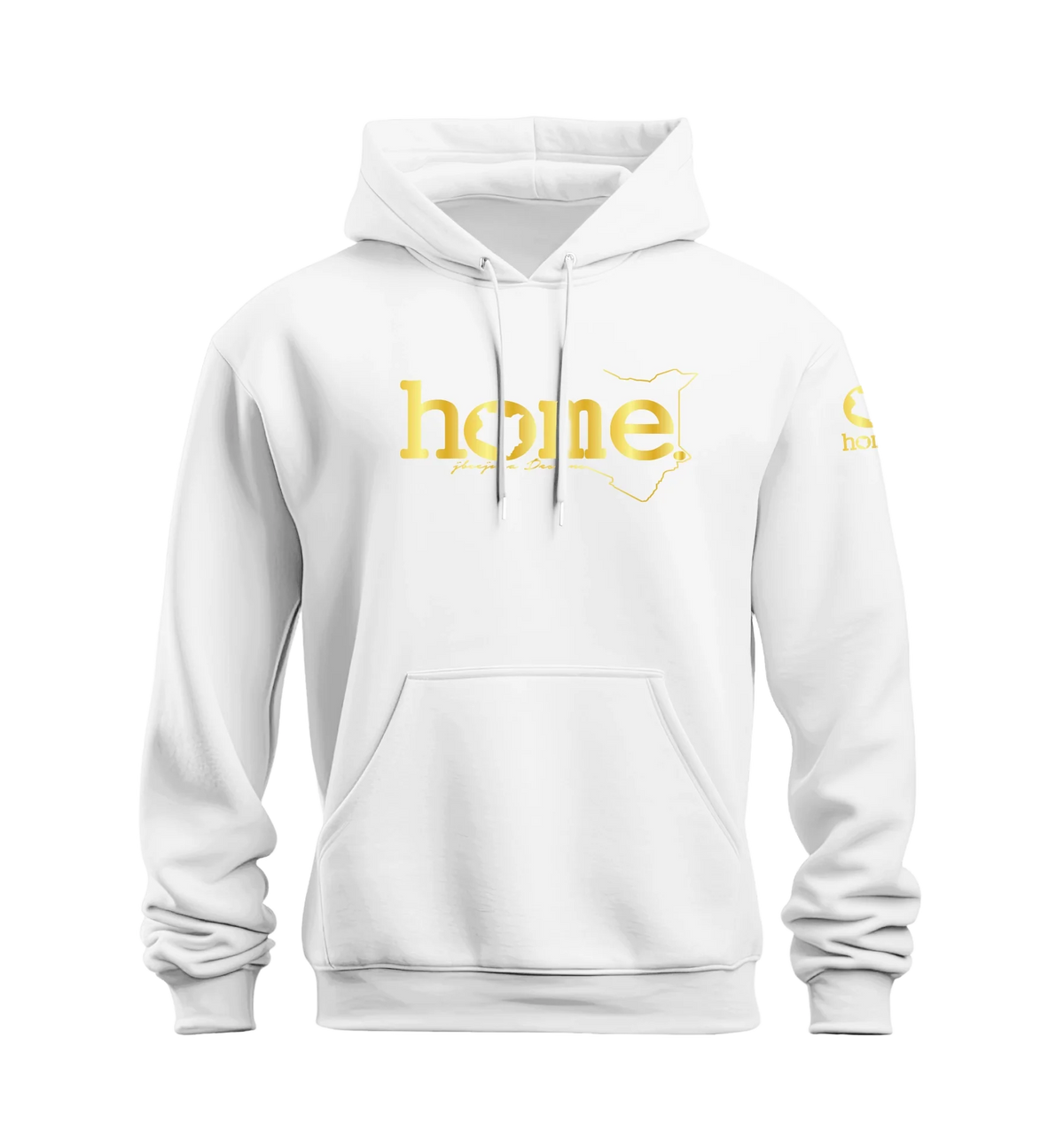 home_254 NUVETRA™ WHITE HOODIE WITH A GOLD CLASSIC WORDS PRINT 