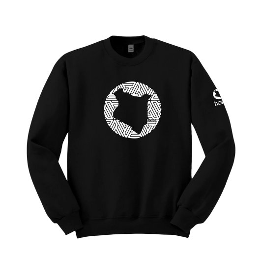 home_254 BLACK SWEATSHIRT (NUVETRA™ HEAVY) WITH A WHITE MAP PRINT