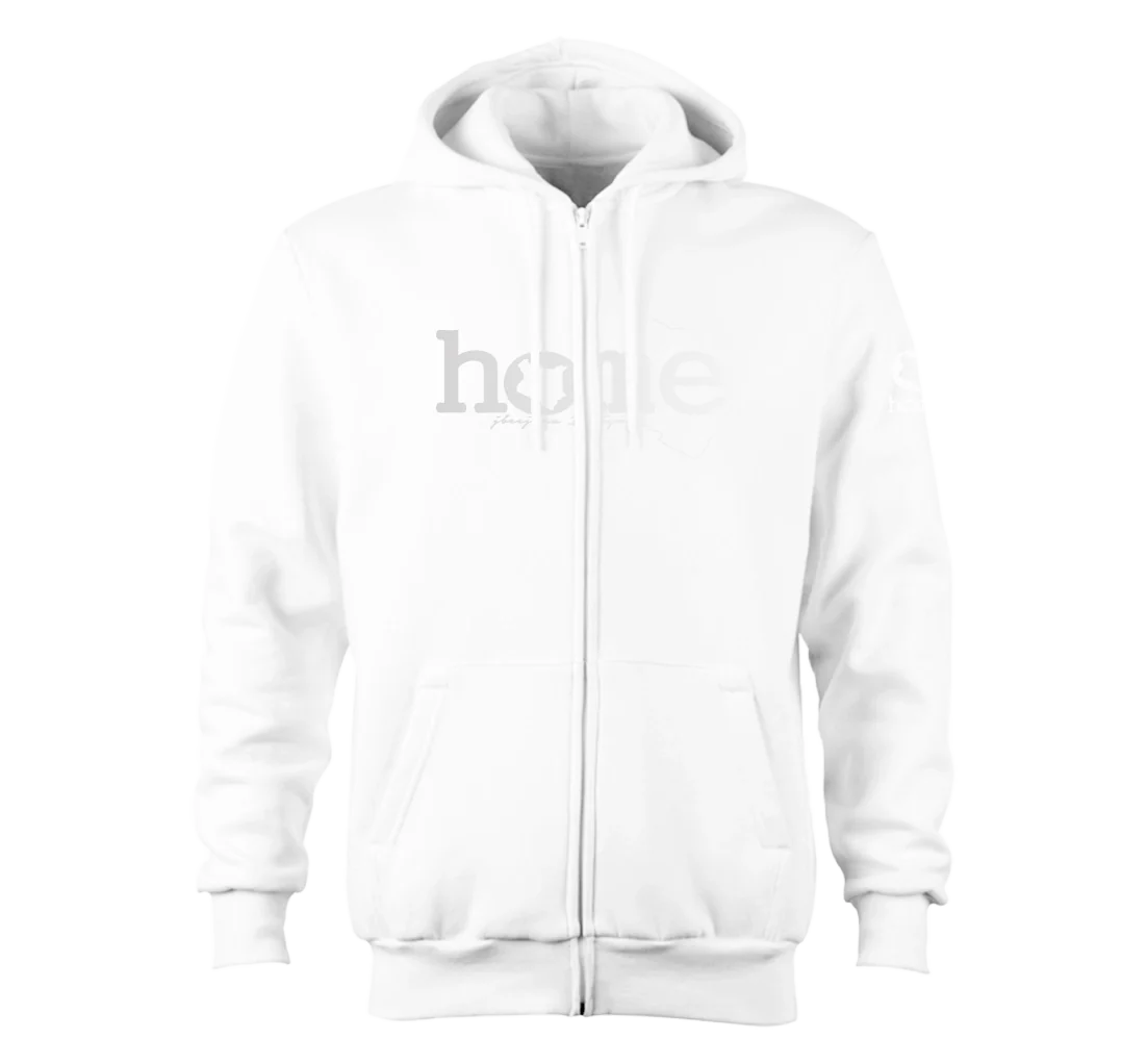 home_254 NUVETRA™ WHITE ZIP UP HOODIE WITH A SILVER CLASSIC WORDS PRINT